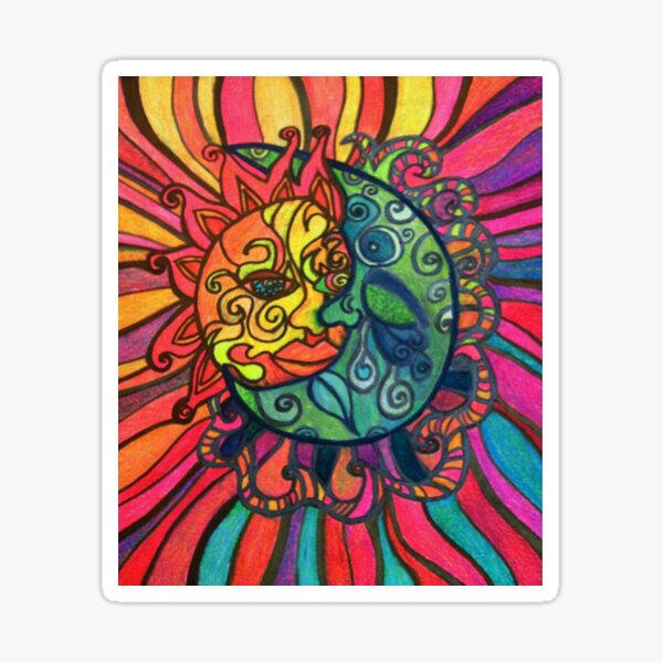 Psychedelic Eclipse Zentangle Sun and Moon