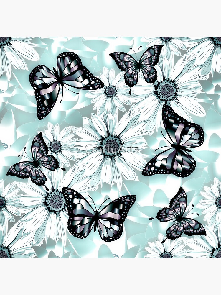 "Icy blue flowers with butterflies" Sticker for Sale by CraftyArts