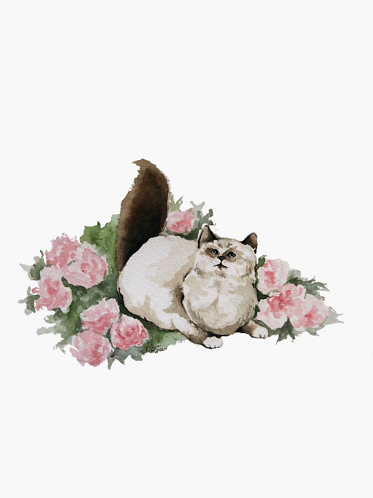 Thumbnail 3 of 3, Sticker, Peonies and Purrrs designed and sold by crafty-fox.