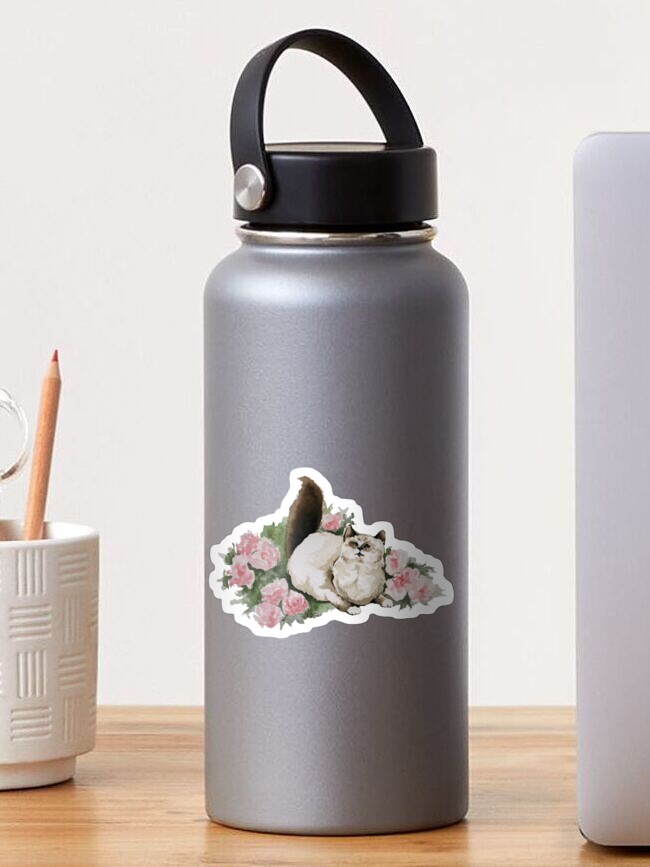 Thumbnail 1 of 3, Sticker, Peonies and Purrrs designed and sold by crafty-fox.