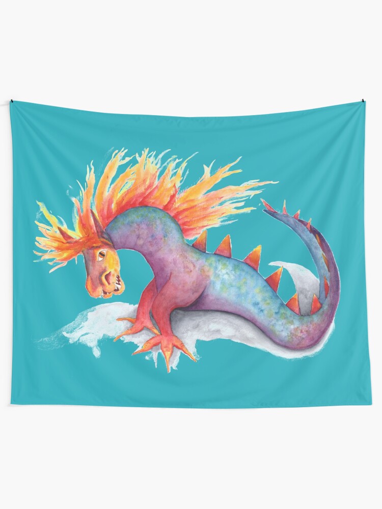 Alternate view of Rainbow dragon snake watercolor Tapestry