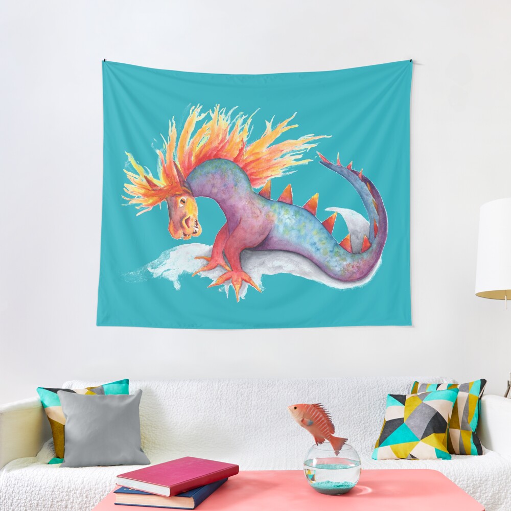 Rainbow dragon snake watercolor Tapestry