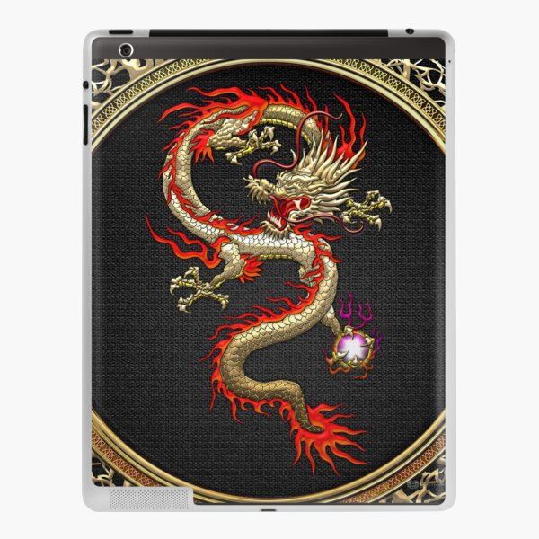 Golden Chinese Dragon Fucanglong on Black iPad Skin