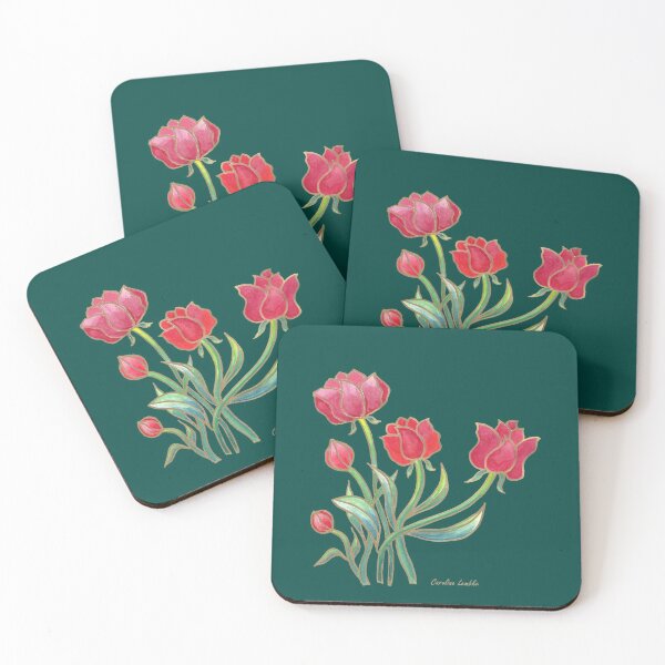 Item preview, Red Tulips on Green Background designed and sold by CarolineLembke.