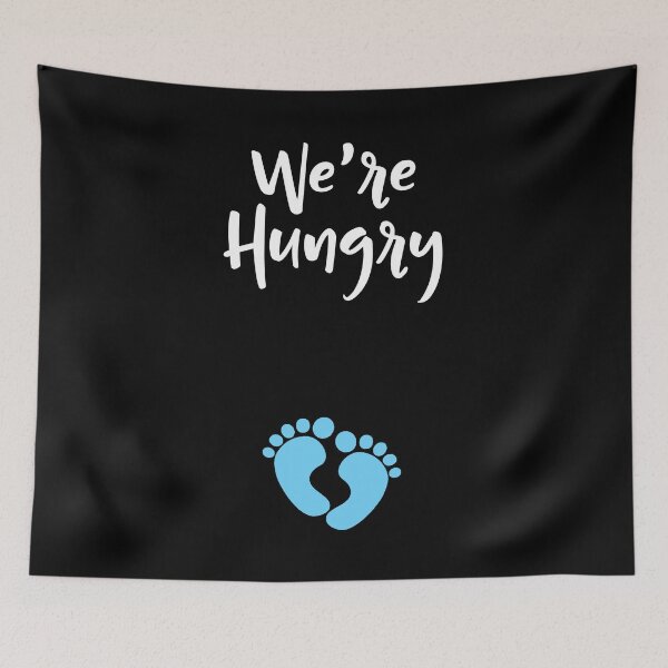 Item preview, Were hungry Funny Pregnancy Craving Announcement Blue Baby Feet Design designed and sold by SpiritWestDesig.