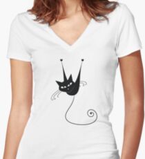 Black cat silhouette Women's Fitted V-Neck T-Shirt
