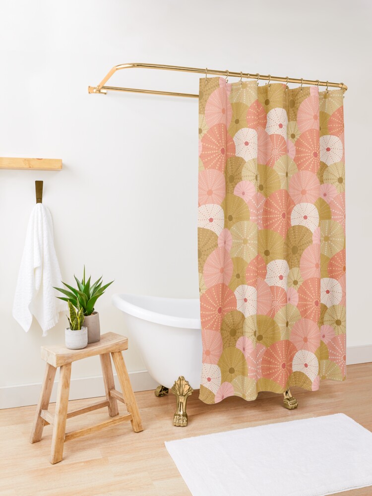 Sea Urchins in Gold Coral Shower Curtain