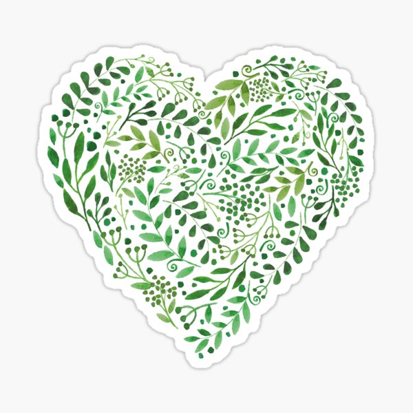 Watercolor Green branches in heart composition Sticker