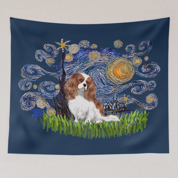 Item preview, Starry Night Free Form with a Blenheim Cavalier King Charles designed and sold by JeanBFitzgerald.