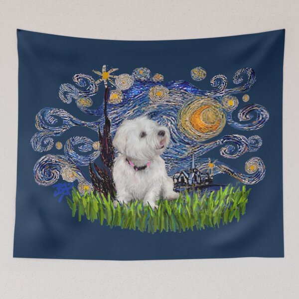 Item preview, Starry Night Free Form with a Maltese designed and sold by JeanBFitzgerald.