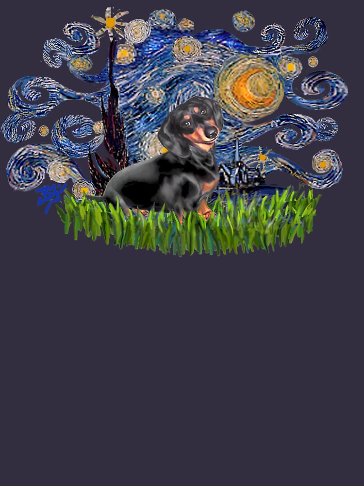 Starry Night Free Form with a Black & Tan Dachshund by JeanBFitzgerald