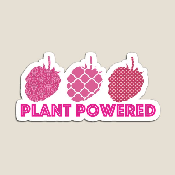 'Plant Powered' Vegan raspberry design Magnet