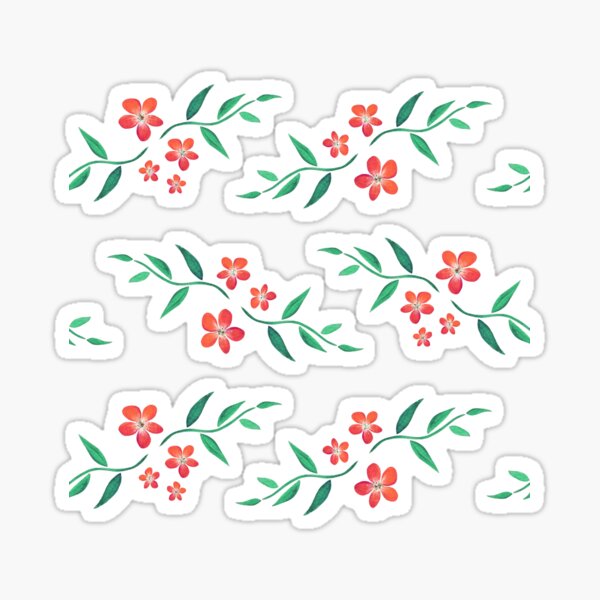 Watercolor flower pattern 2/4. Red version Sticker