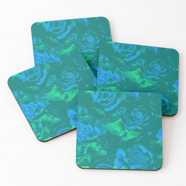 Item preview, Abstract floral roses immersed in fluorescent neo mint and blue neon designed and sold by ankka.
