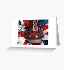 Skinhead Doc Martens with Trojan logo and Union Flag Greeting Card