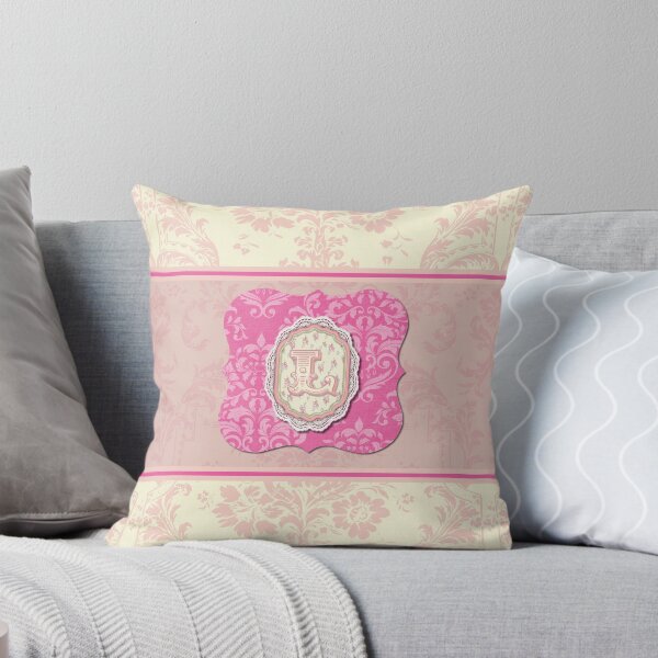 Item preview, Monogrammed Letter "L" with Bright Pink Floral Rose Damask and Ivory Background designed and sold by infinitygrafix.