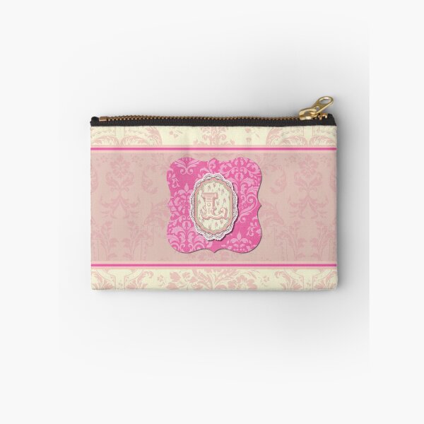 Item preview, Monogrammed Letter "L" with Bright Pink Floral Rose Damask and Ivory Background designed and sold by infinitygrafix.