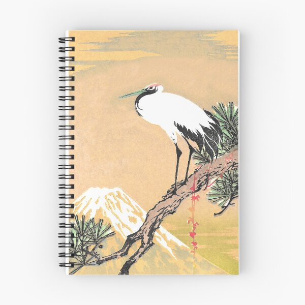Item preview, Stork standing on a Pine Tree limb in sight of a Snow covered Mountain Peak designed and sold by neonwulf.