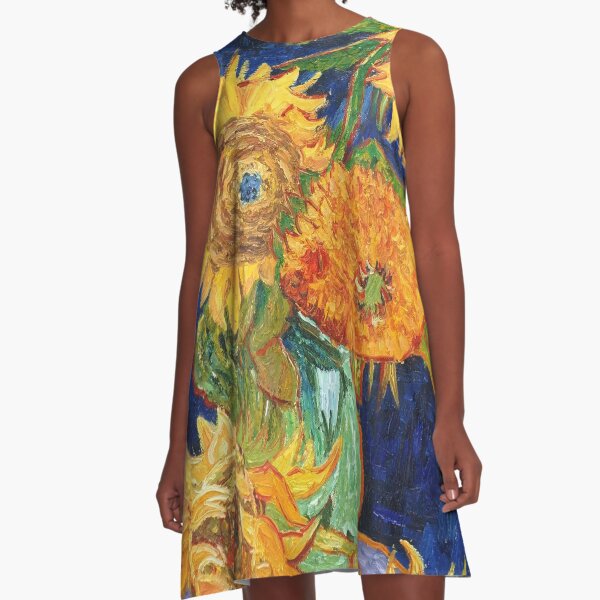 Van Gogh, Five Sunflowers 1888 Artwork Reproduction, Posters, Tshirts, Prints, Bags, Men, Women, Kids A-Line Dress