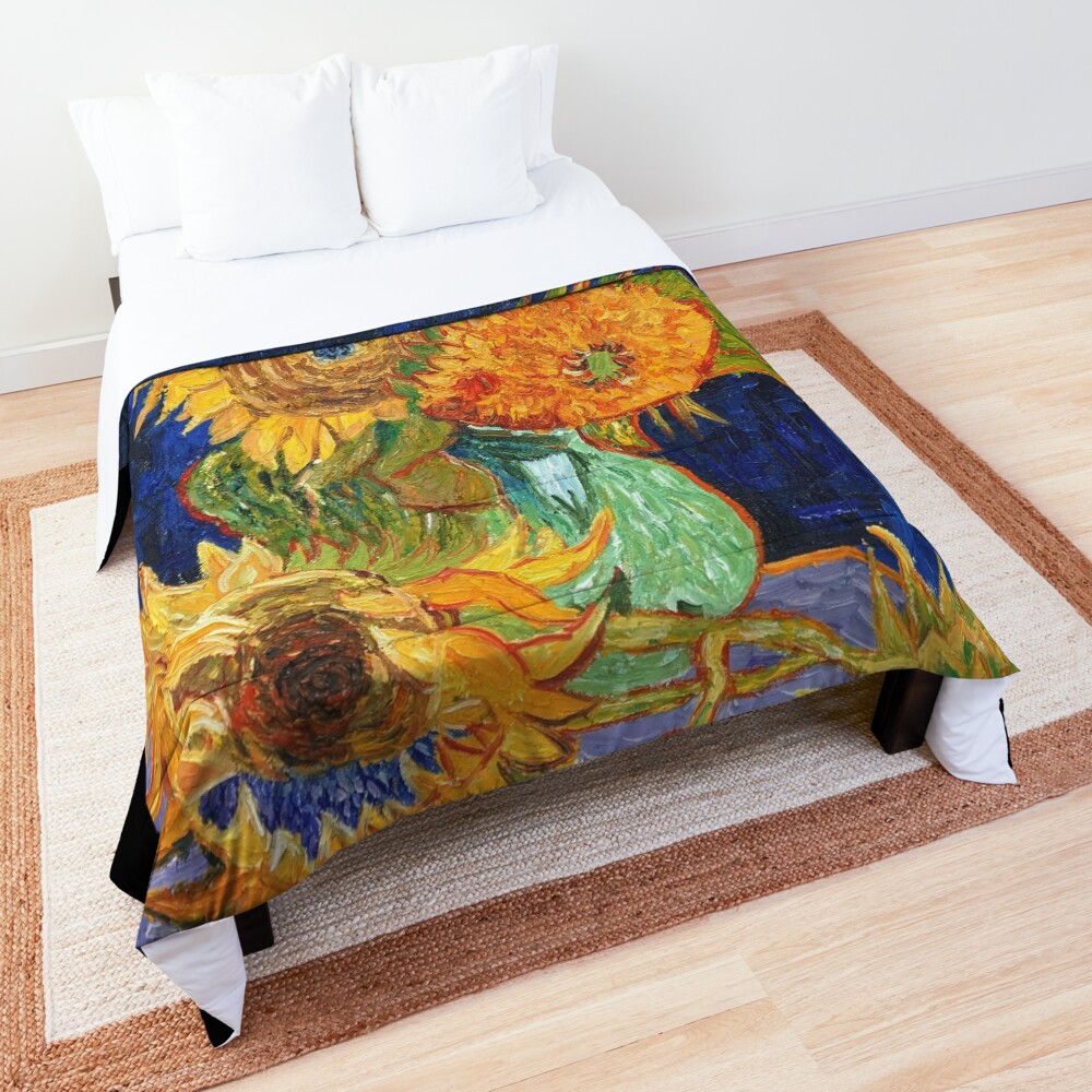 Van Gogh, Five Sunflowers 1888 Artwork Reproduction, Posters, Tshirts, Prints, Bags, Men, Women, Kids Comforter