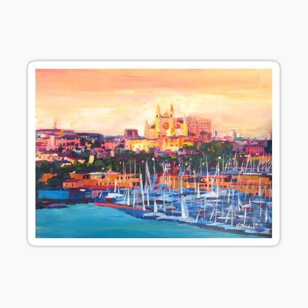 Spain Balearic Island Palma De Majorca With Harbour And Cathedral Sticker