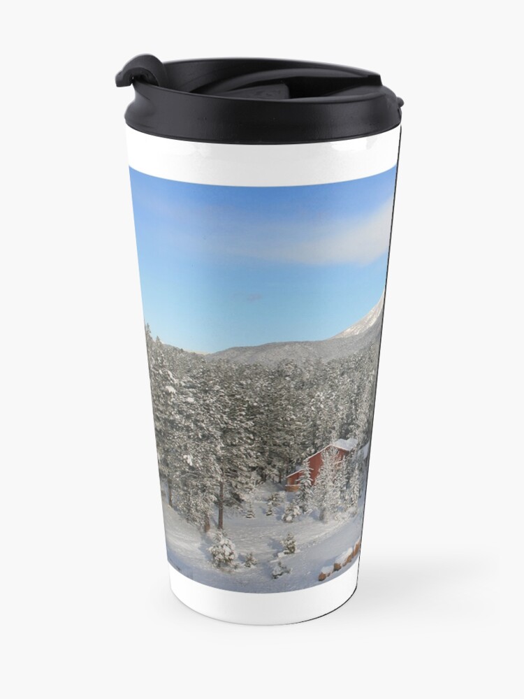 Alternate view of Winter Mug with Snow, Red House - From ccnow.info Travel Mug
