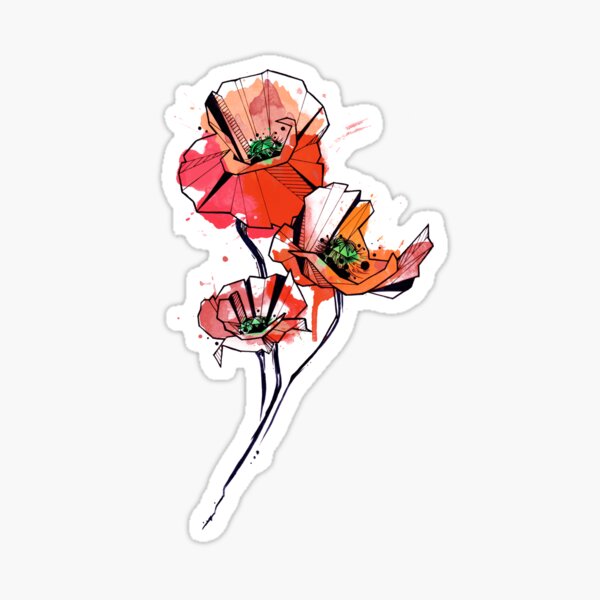 Geometric Watercolor Poppies Sticker