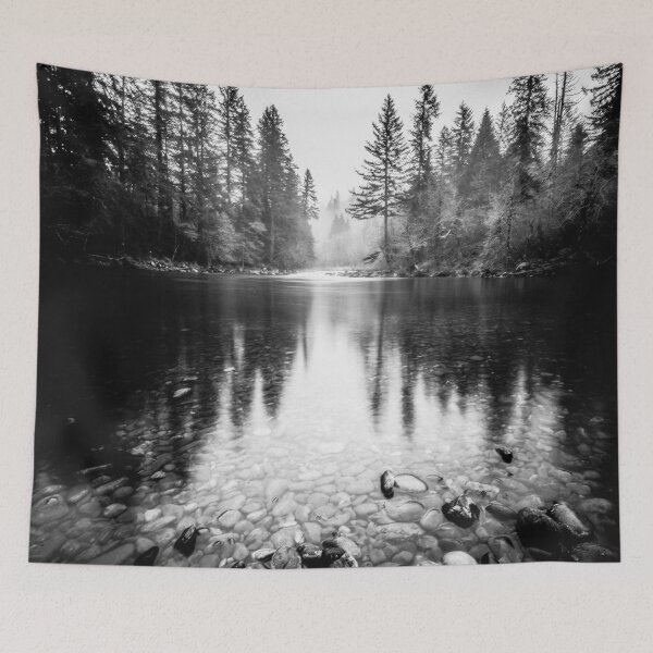 Item preview, Forest Reflection Lake - Black and White Nature Water Reflection designed and sold by artcascadia.