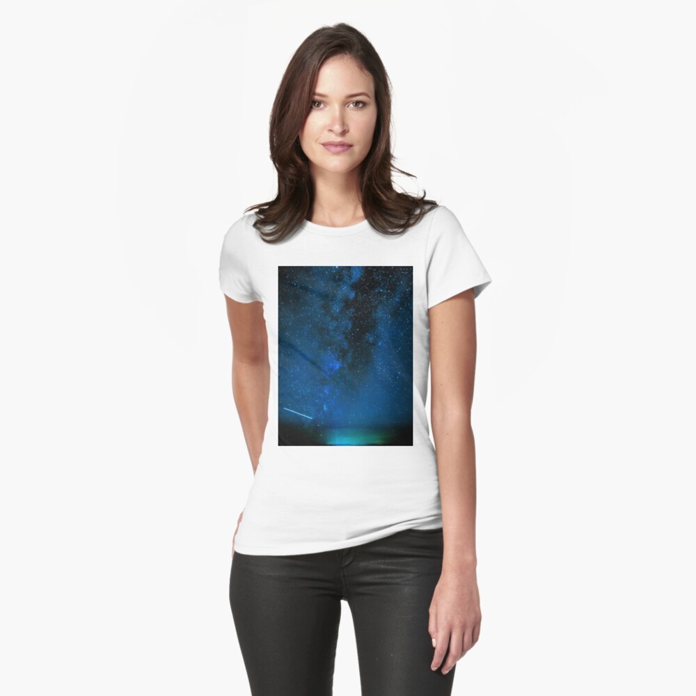 Stars and Space Night Sky - Blue Starry Milky Way in Arizona Fitted T-Shirt