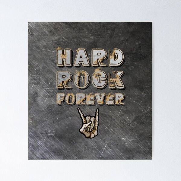 Item preview, HARD ROCK FOREVER! - rock horns gold on  scratched background - digital paint by Iona Art Digital designed and sold by IonaArtDigital.