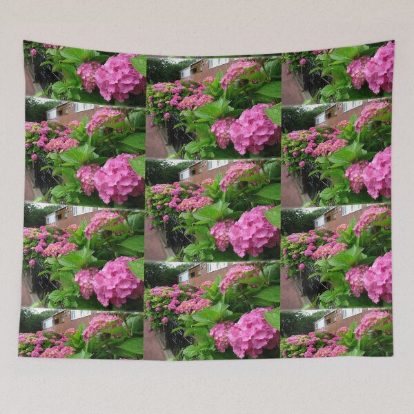 Item preview, Vibrant Pink Hydrangeas - Our Street in Summer designed and sold by BlueMoonRose.