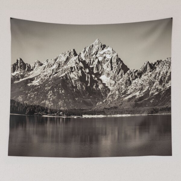 Item preview, Mountains Forest Oxbow Bend Nature Landscapes - Black and White Grand Tetons National Park designed and sold by artcascadia.