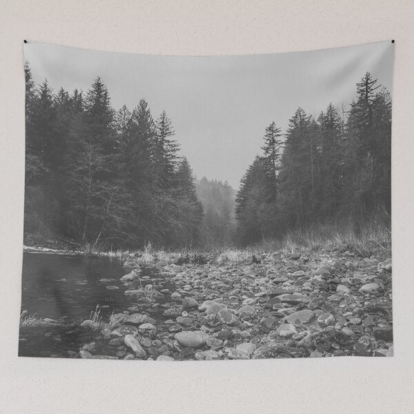 Item preview, Mountain Forest Lake Water - Black and White Vintage Trees and Sky designed and sold by artcascadia.