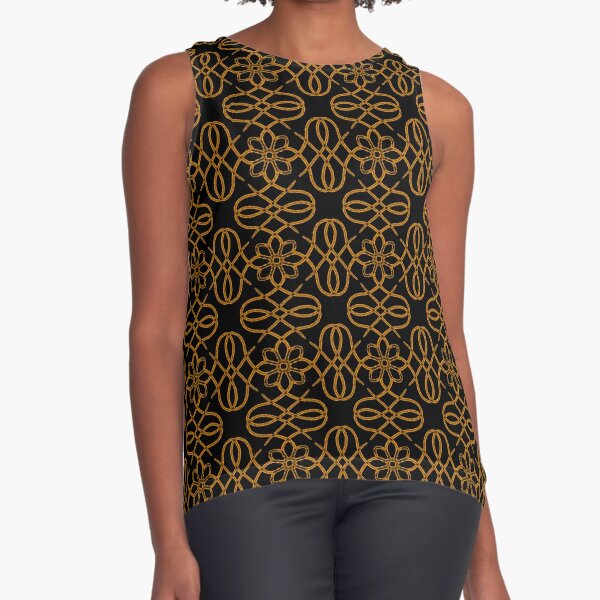 The White Lotus - Orange On Black Sleeveless Top