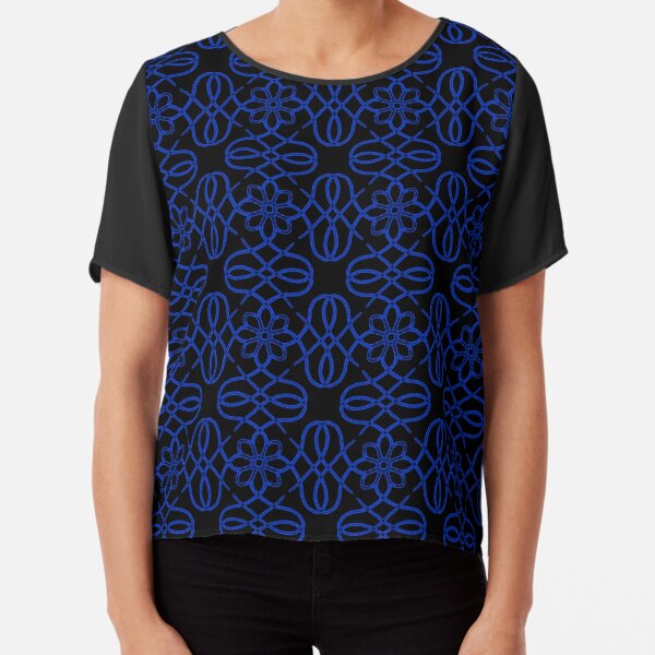 The White Lotus - Blue On Black Chiffon Top