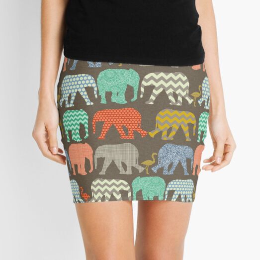 baby elephants and flamingos savannah Mini Skirt
