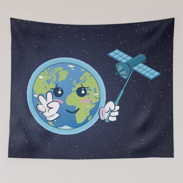 Item preview, Cartoon planet Earth takes a selfie with satellite designed and sold by hitpointer.