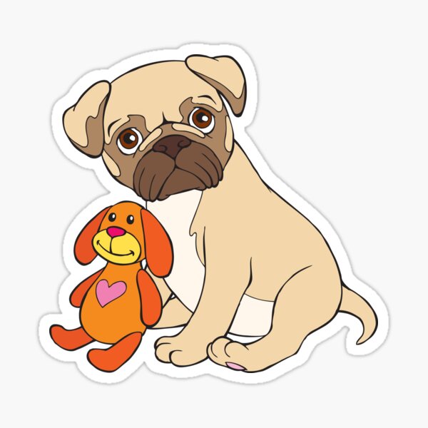 Vista previa del artículo con la obra «Pug con peluche», diseñado y vendido por samshirts.