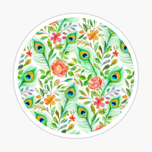 Peacock Feather Posies on white Sticker