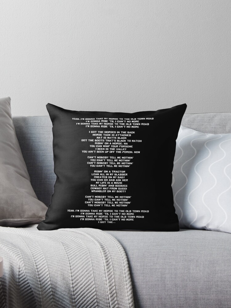 Old Town Road Lyrics Throw Pillows By Lowkey Fortnite Tees Redbubble - old town road lyrics