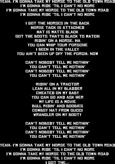  Old Town Road Lyrics Poster By DustyDinerMerch Redbubble