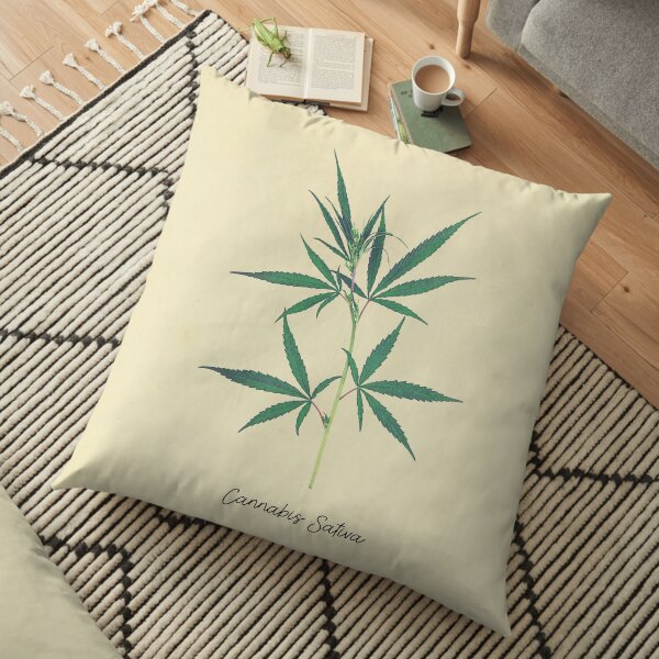 Cannabis Sativa Botanical Print Floor Pillow