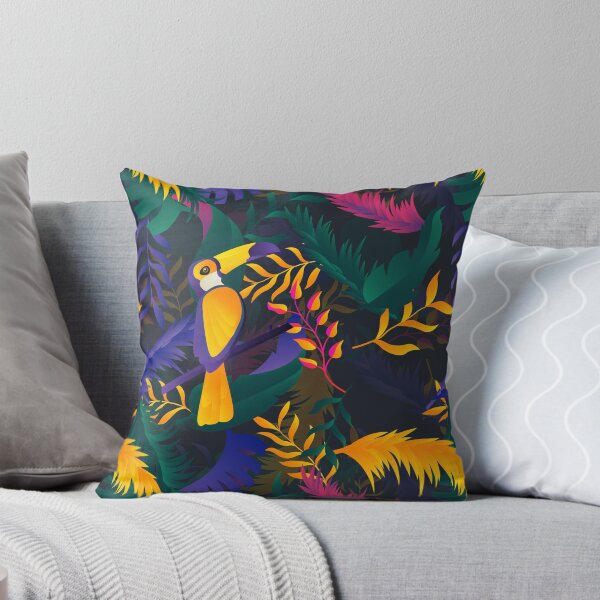 Item preview, Black Toucan and Tropical Multi-colored Feathers and Leaves Pattern designed and sold by BrittneyDesigns.