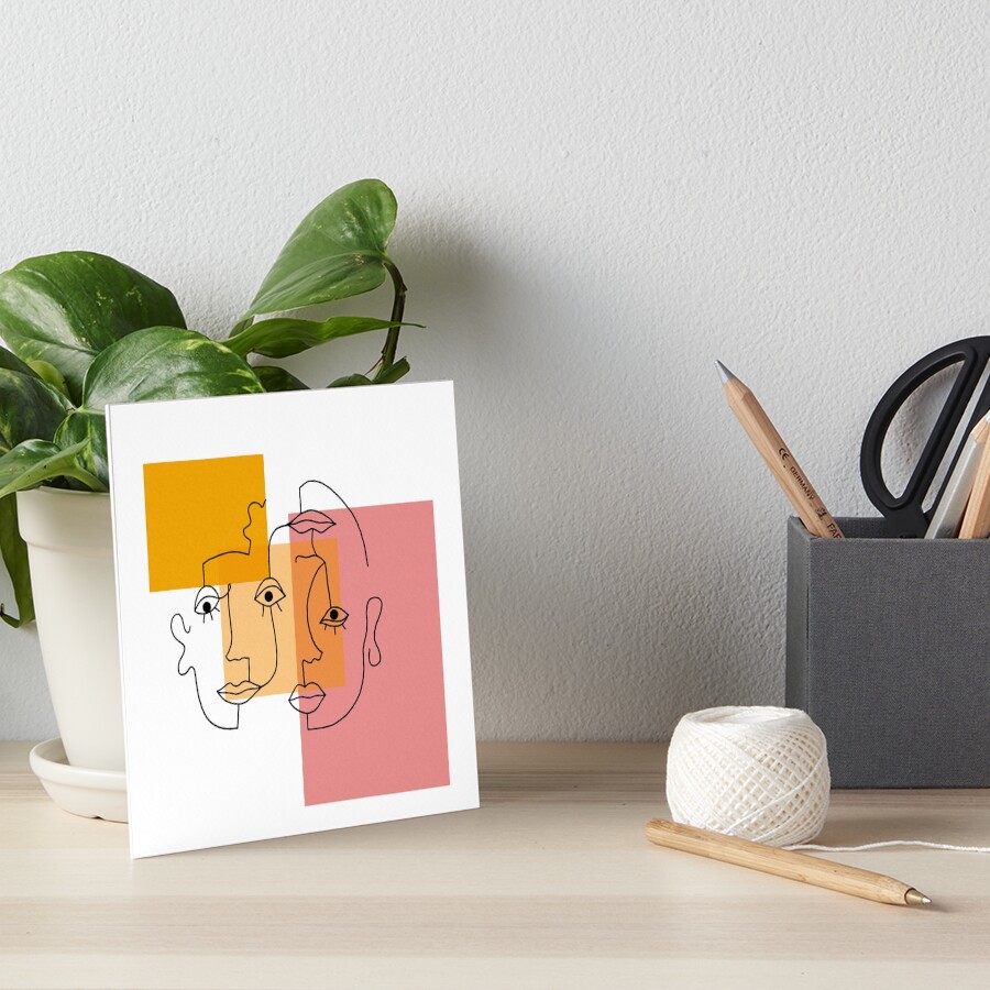 COLOR BLOCK LINE FACES Art Board Print