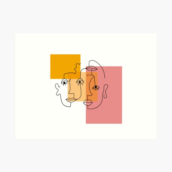 COLOR BLOCK LINE FACES Art Print