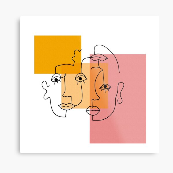 COLOR BLOCK LINE FACES Metal Print