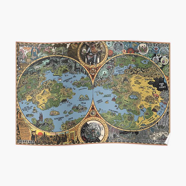 HP Lovecraft Dreamland Map Poster