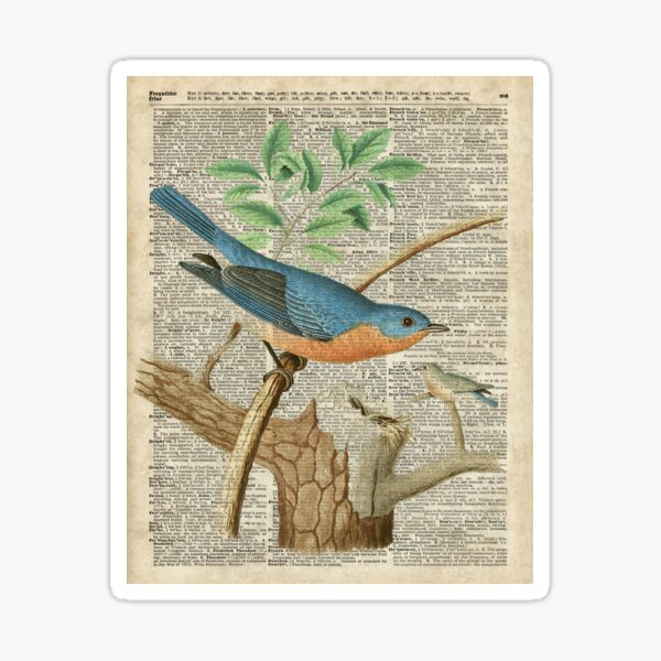 Item preview, Eastern Blue Birds Canary Over Old Book Page  designed and sold by DictionaryArt.