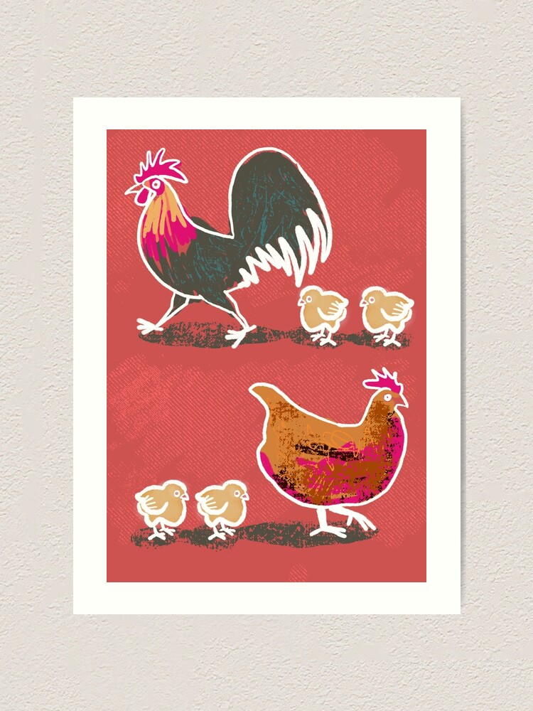 Alternate view of Chick-Chick Chickens ( with red background) Art Print