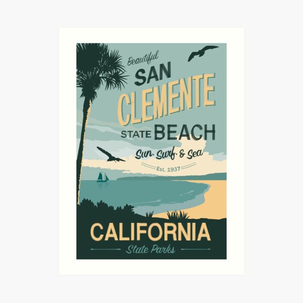 San Clement State Beach Travel Poster Art Print